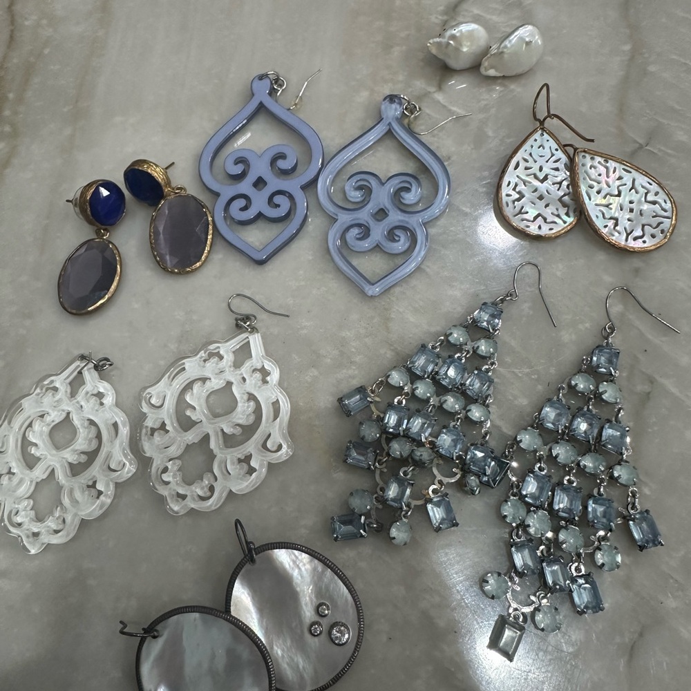 Assorted Earrings Set in Blue, White, and Silver grab bag